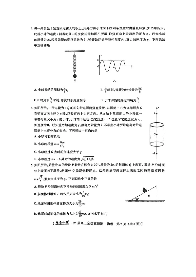2025届河北省啄名小渔名校联考高三下全仿真预测(图片版)物理试卷第2页