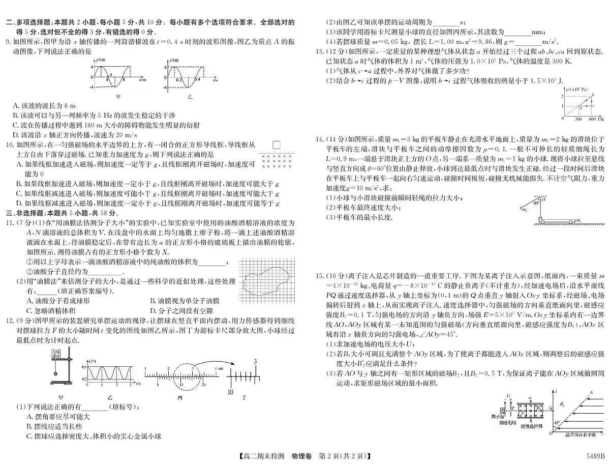 物理-安徽省县中联盟2024-2025学年第二学期高二期末检测试题和答案第2页
