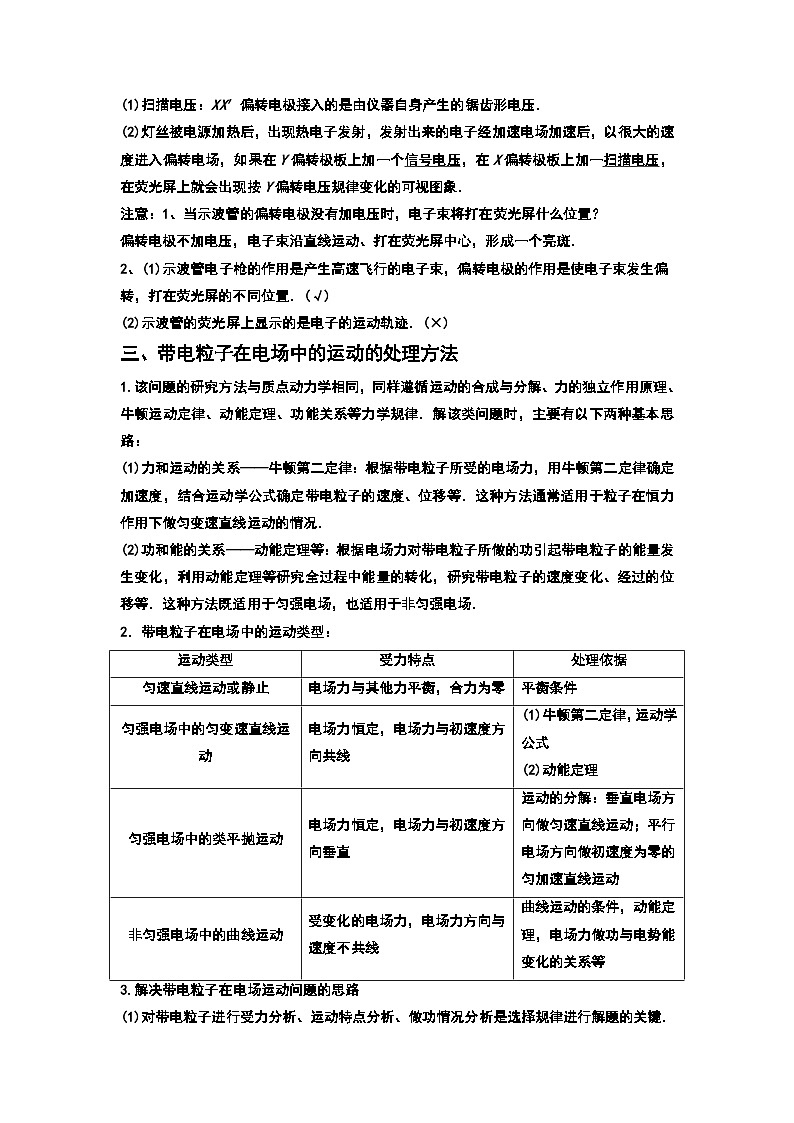 10.5 带电粒子在电场中的运动 导学案 -高中物理人教版(2019)必修第三册第3页