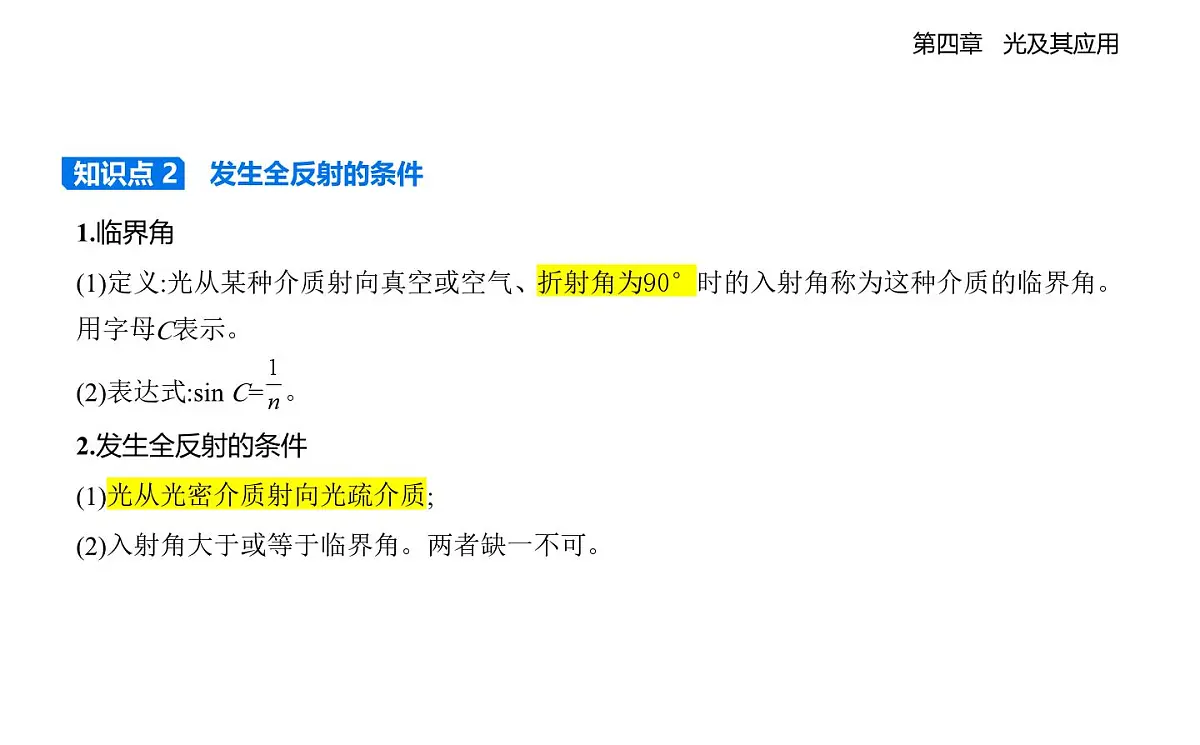 4.3光的全反射知识点串讲课件-教科版(2019)高中物理高二上选必 1第2页