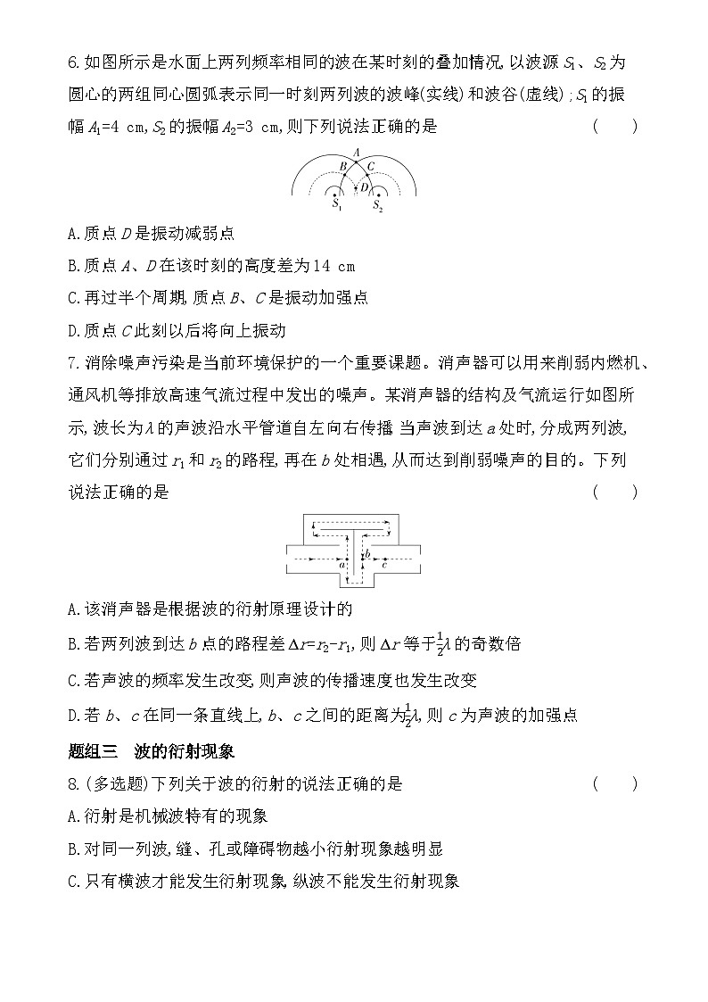 第三章第3节 波的干涉和衍射分层训练(含答案)-鲁科版高中物理高二上学期(选必一)第3页