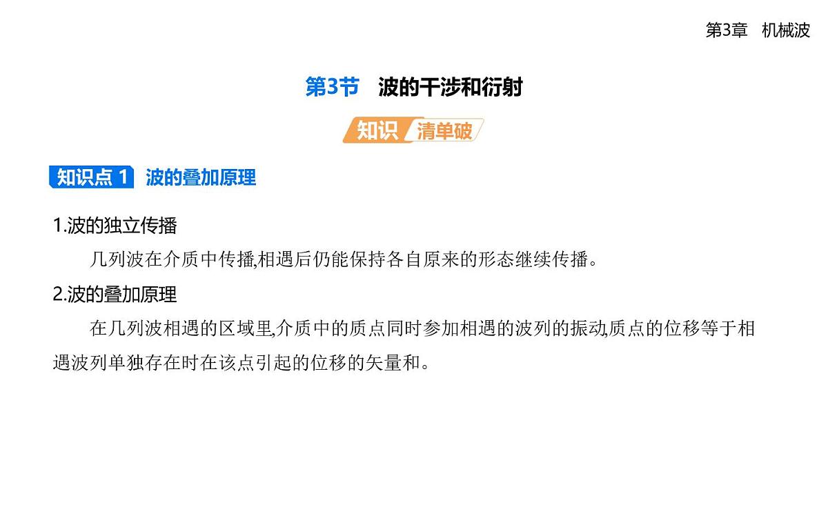 第三章第3节波的干涉和衍射知识点串讲课件-鲁科版高中物理高二上学期(选必一)第1页