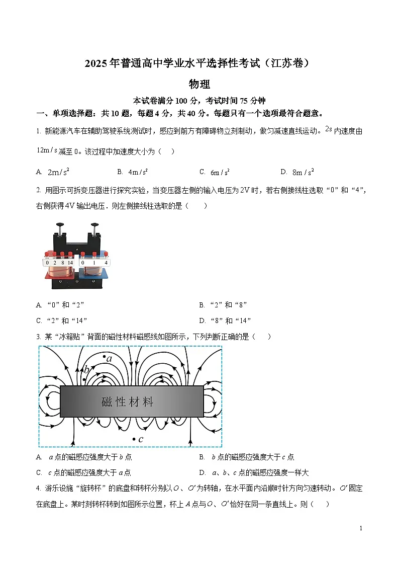 精品解析:2025年高考江苏卷物理真题(原卷版)第1页