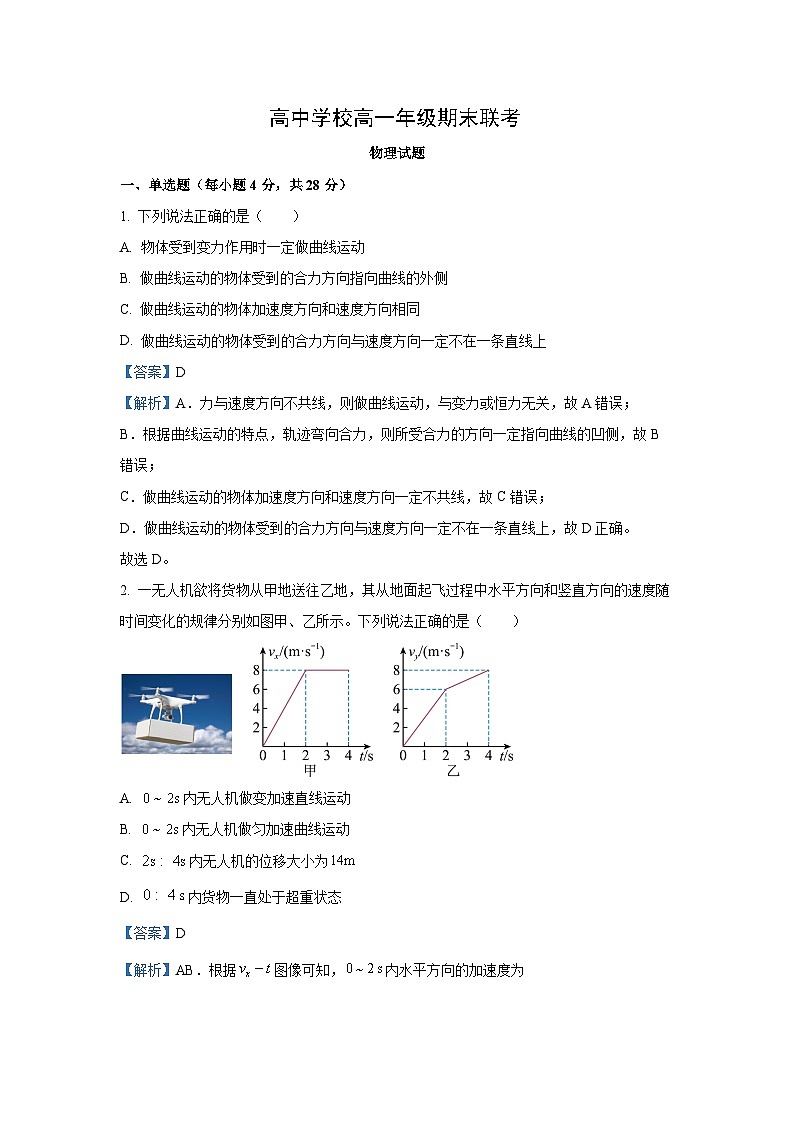 四川省眉山市东坡区多校2024-2025学年高一下学期6月期末联考物理试卷(解析版)第1页