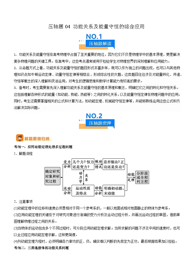 压轴题04 功能关系及能量守恒的综合应用(原卷版)第1页