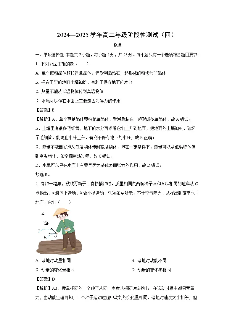 河南省2024-2025学年高二下学期5月月考物理试题(解析版)第1页