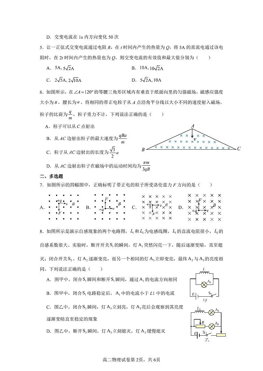 湖南省娄底市部分普通高中2024-2025学年高二下学期期末考试物理试卷(PDF版)第2页