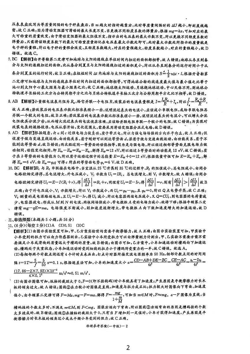 湖南长沙一中2025-2026学年高二上学期入学考试物理答案第2页