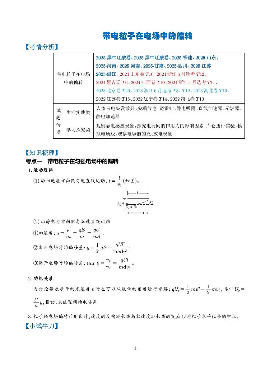 专题强化:带电粒子在电场中的偏转(解析版)第1页