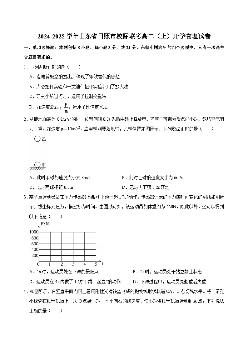山东省日照市校际联合考试2024-2025学年高二上学期开学考试物理试题第1页