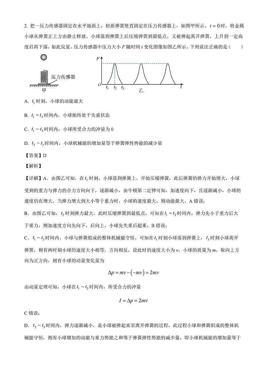 湖南省岳阳市颐华高级中学(平江)2025-2026学年高三上学期入学考试物理试题(解析)第2页