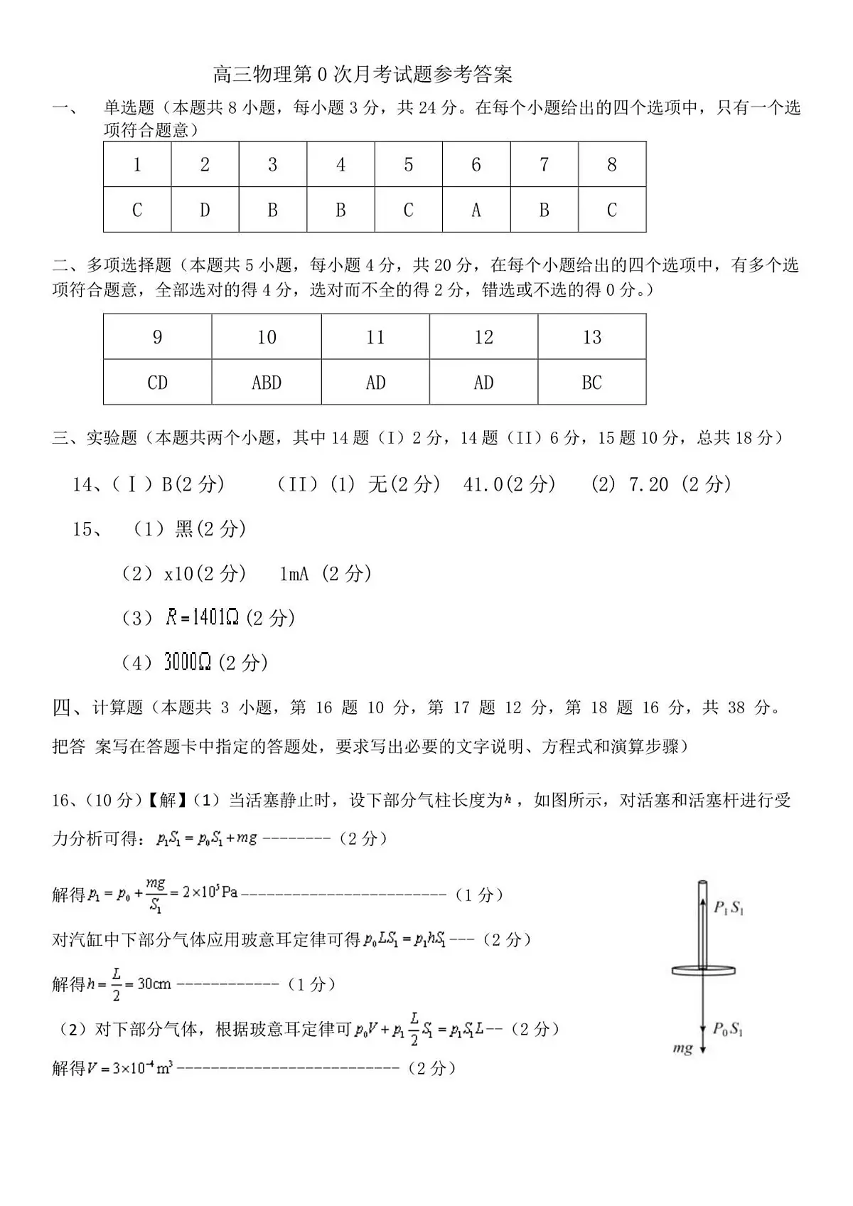 2026届高三第0次月考物理试题参考答案第1页