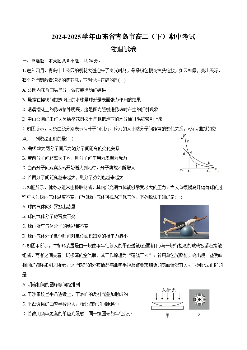 2024-2025学年山东省青岛市高二(下)期中物理试卷(含答案)第1页