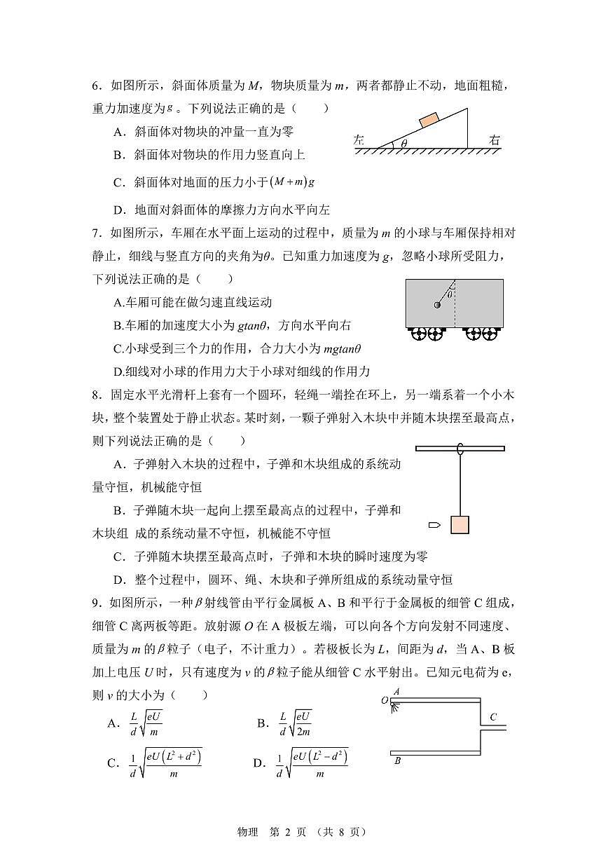 2025-2026学年北京市通州区潞河中学高三(上)开学物理试卷(8月份)(无答案)第2页
