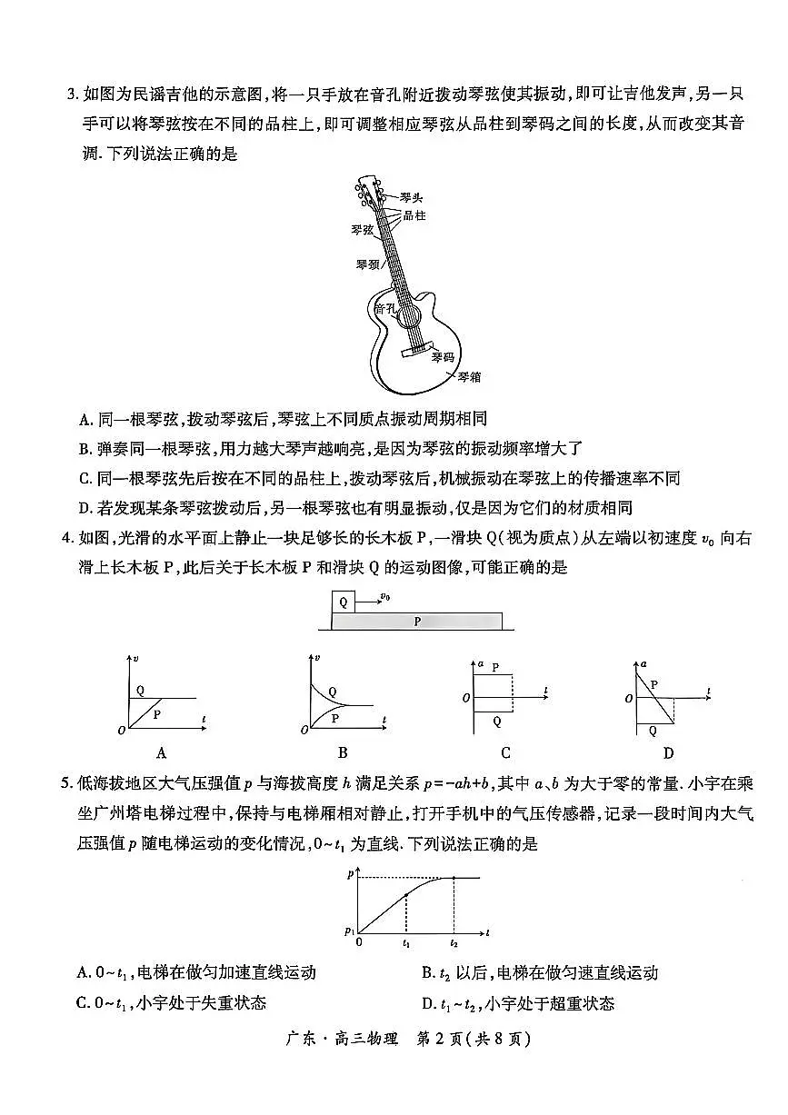 广东省上进联考2025-2026学年领航高中联盟高三一轮复习阶段检测+物理第2页