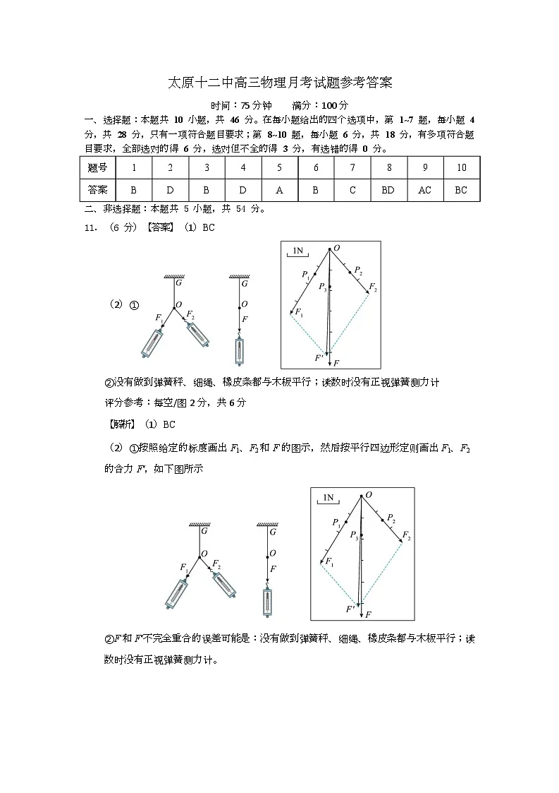 太原十二中2025年高三10月考物理 参考答案 (1)第1页