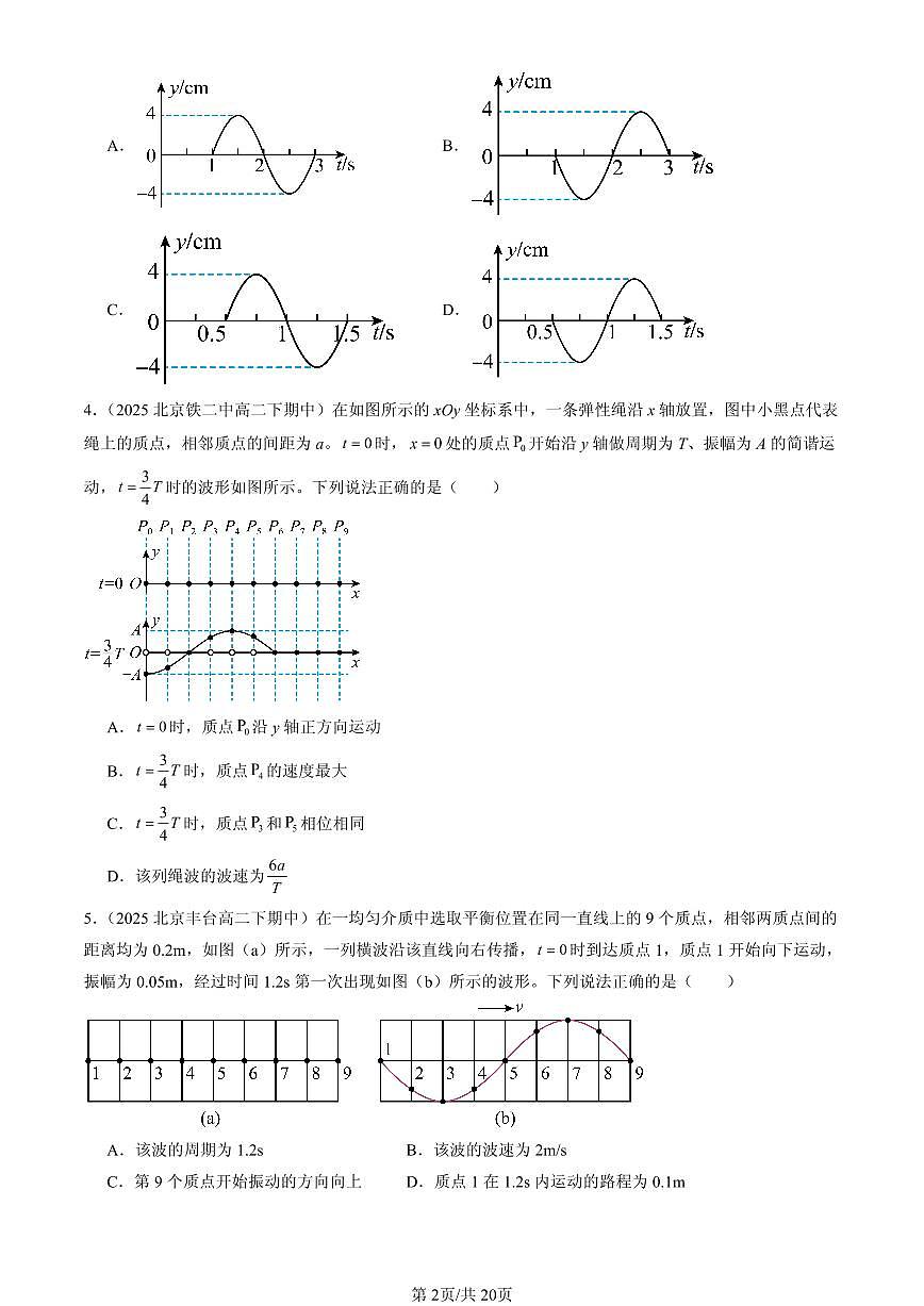 2025北京重点校高二(下)期中物理汇编:波的描述第2页