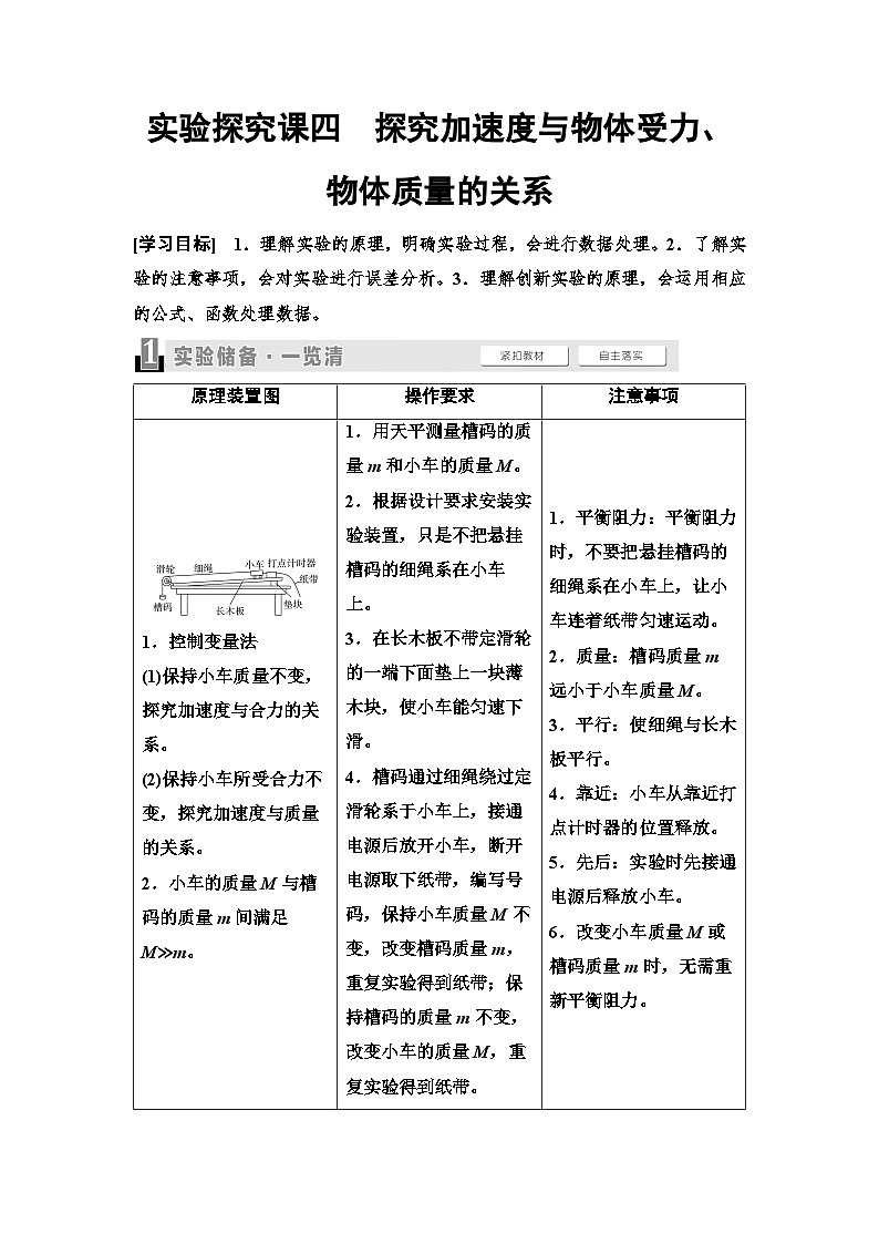 高考物理一轮复习讲义13 第三章 实验探究课四 探究加速度与物体受力、物体质量的关系第1页