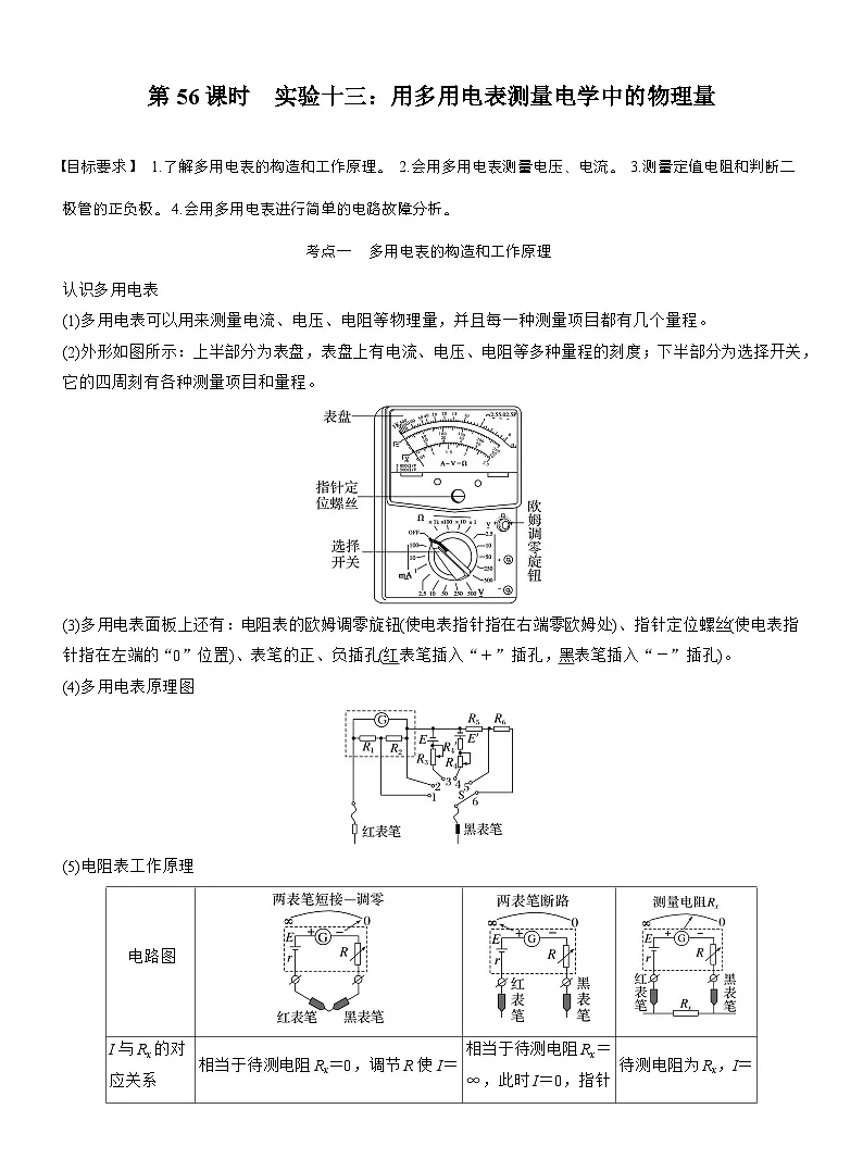 高考物理【一轮复习】讲义练习第十章 第56课时 实验十三:用多用电表测量电学中的物理量第1页