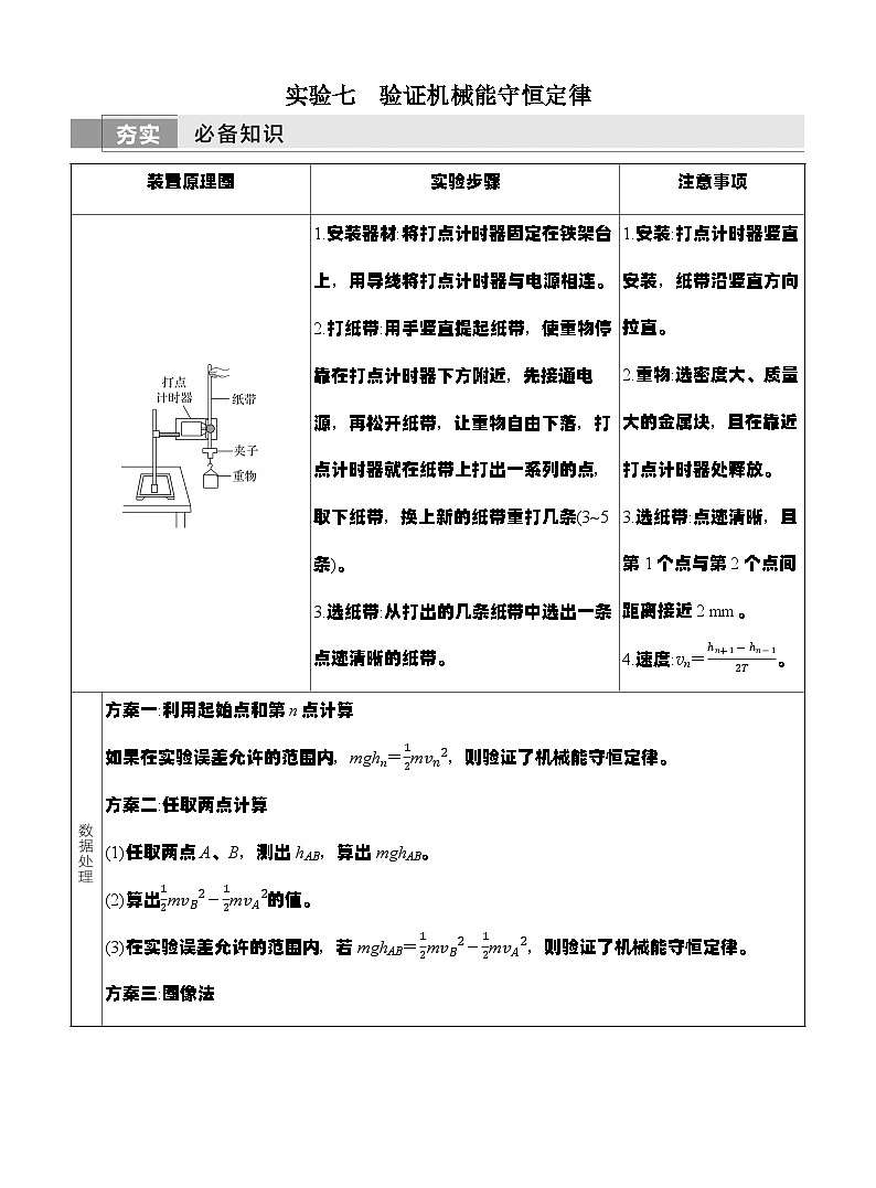 高考物理【一轮复习】讲义练习实验七 验证机械能守恒定律第1页
