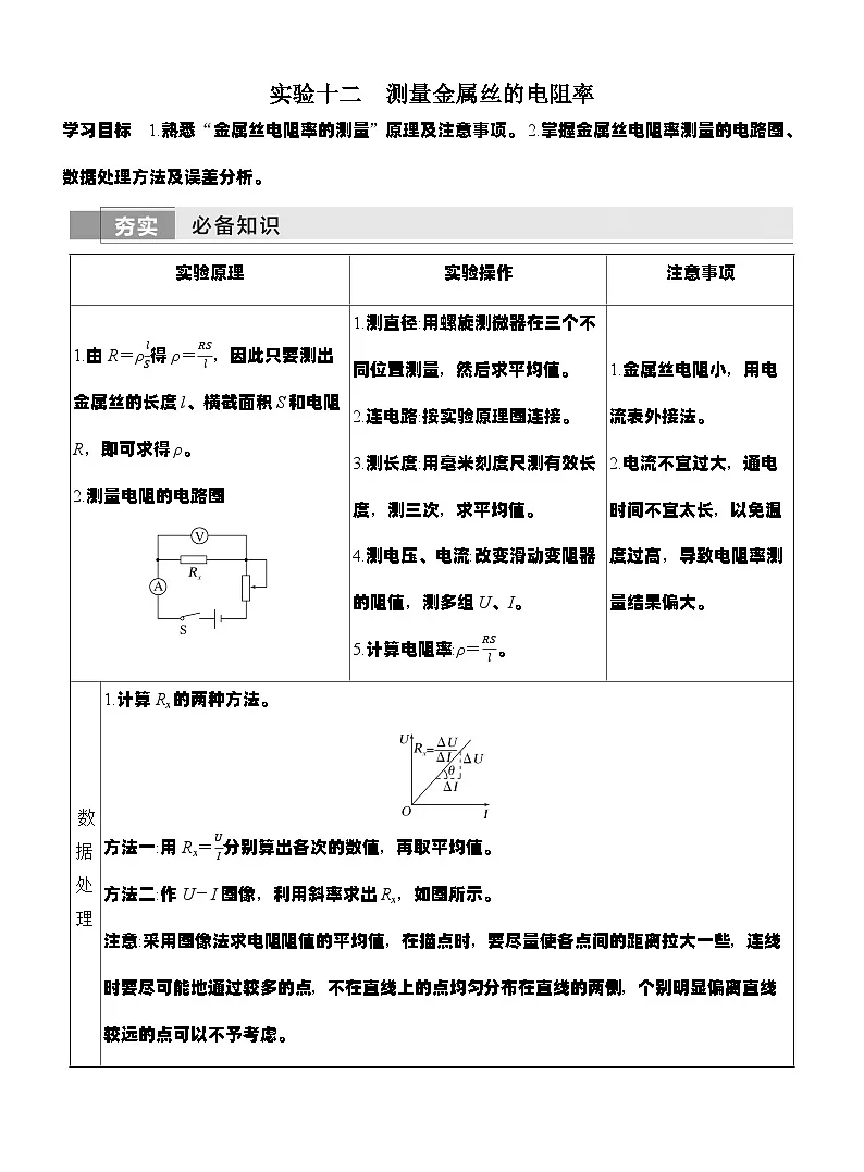 高考物理【一轮复习】讲义练习实验十二 测量金属丝的电阻率第1页