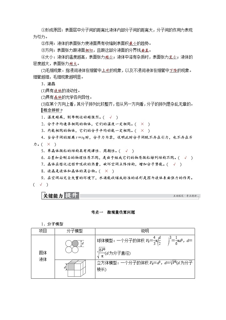 高考物理一轮复习讲义练习第十五章 第1讲 分子动理论 内能 固体和液体第3页