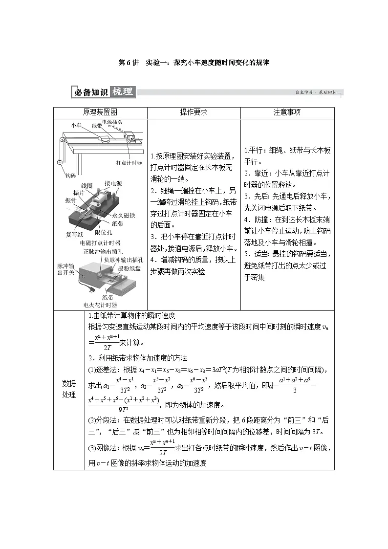 高考物理一轮复习讲义练习第一章 第6讲 实验一:探究小车速度随时间变化的规律第1页