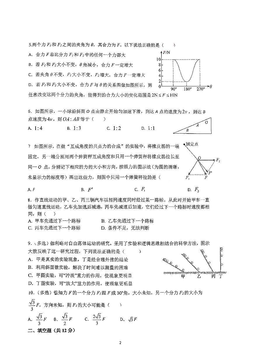 上海市晋元高级中学2025-2026学年高一上学期期中物理试卷第2页