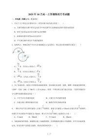 湖南省岳阳市汨罗市第一中学2025~2026学年高一上册（10月）月考物理检测试卷（含答案）