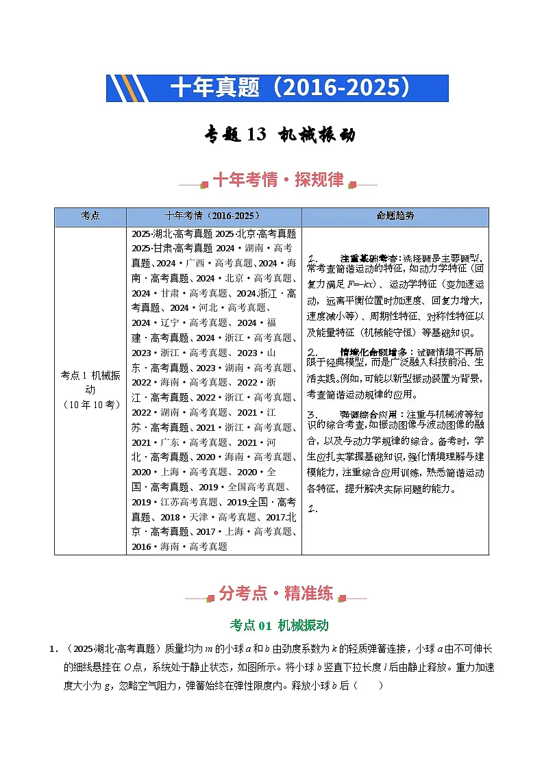 专题13 机械振动(全国通用)(解析版)第1页