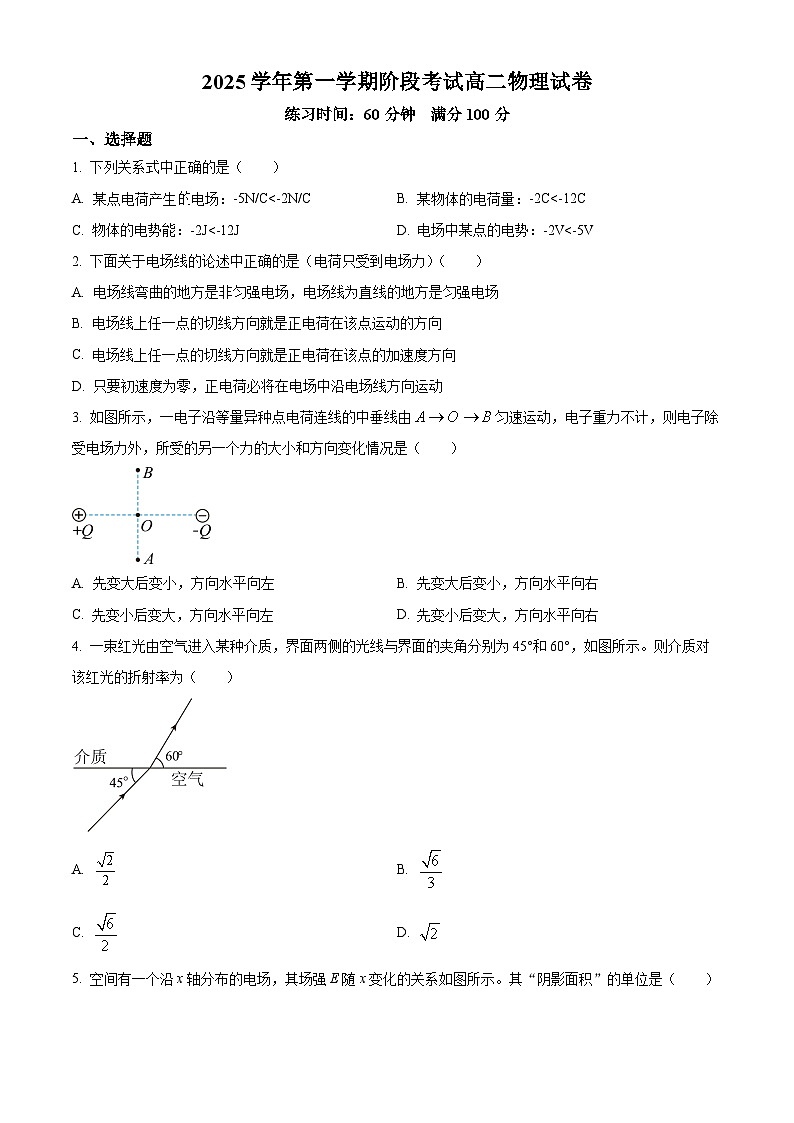上海市嘉定区第一中学四校联考2025-2026学年高二上学期10月阶段考试物理试卷(含答案)第1页