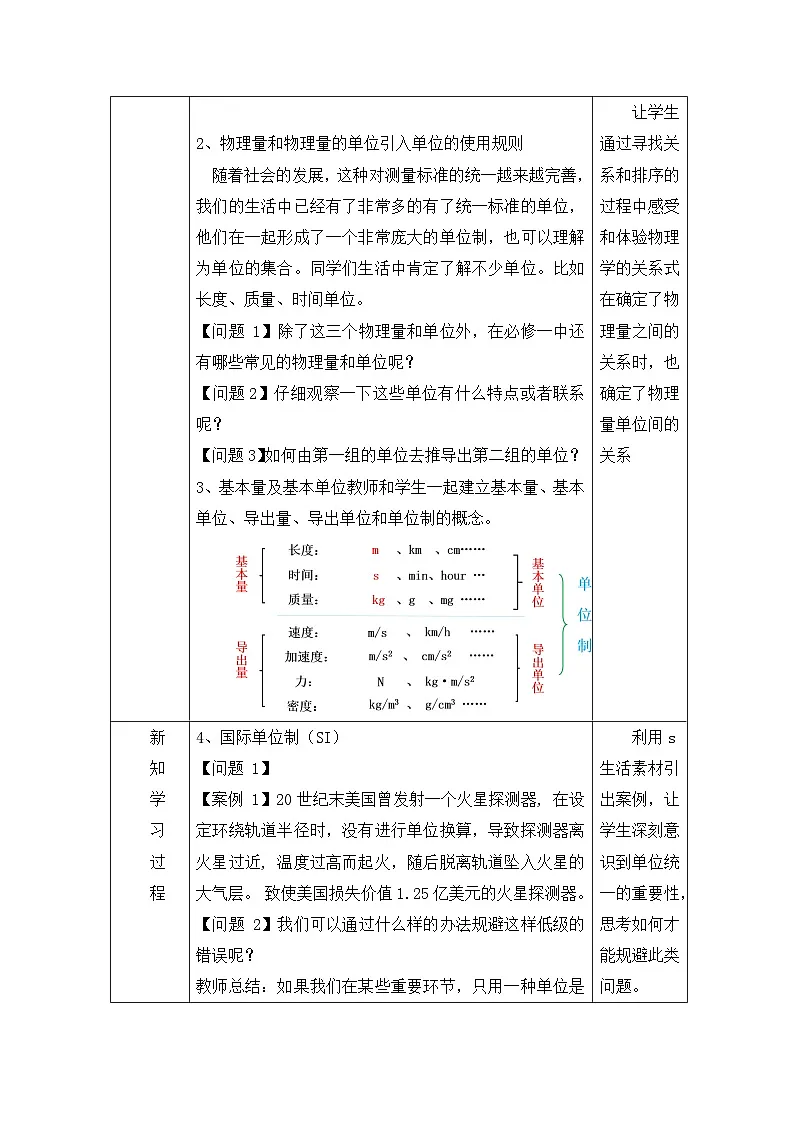 人教版高中物理必修第一册4.4力学单位制表格式教案第3页