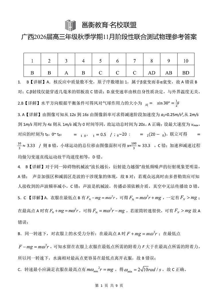 物理答案第1页