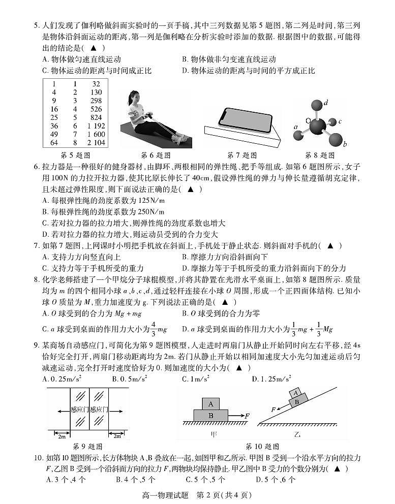 江苏省徐州市2025-2026学年高一上学期期中考试 物理试卷第2页