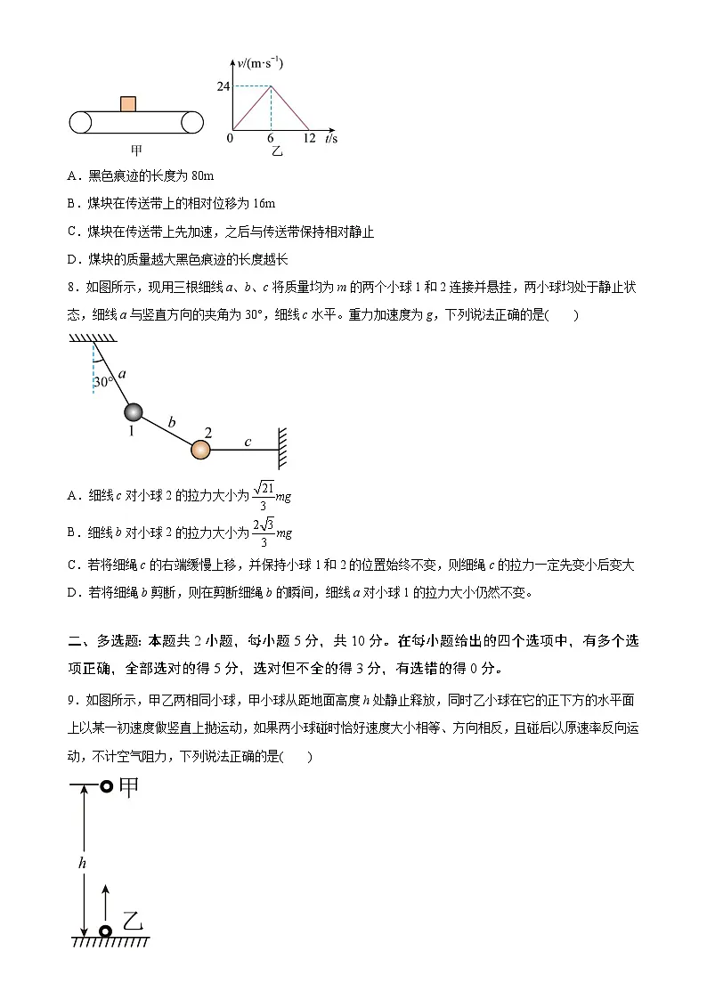 安徽省普通高中2024~2025学年高一上学期期末复习综合素养提升训练(一)物理试题-A4第3页