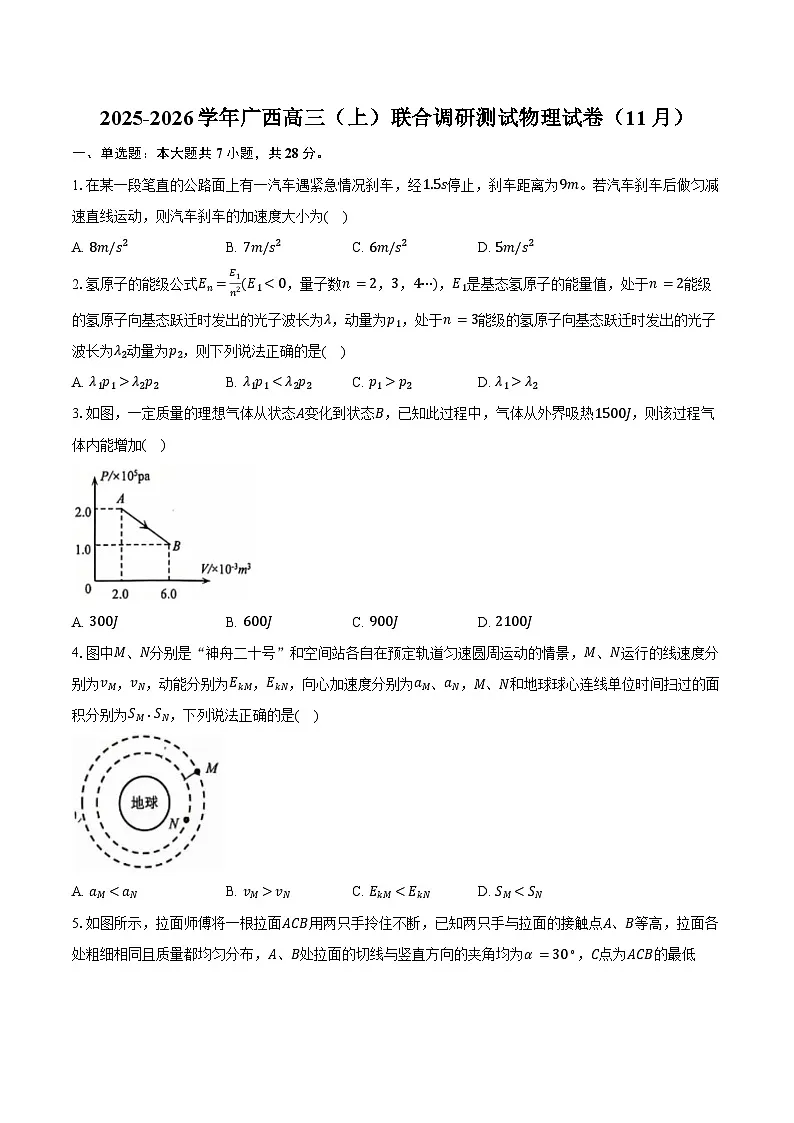 2025-2026学年广西高三(上)联合调研测试物理试卷(11月)(含答案)第1页