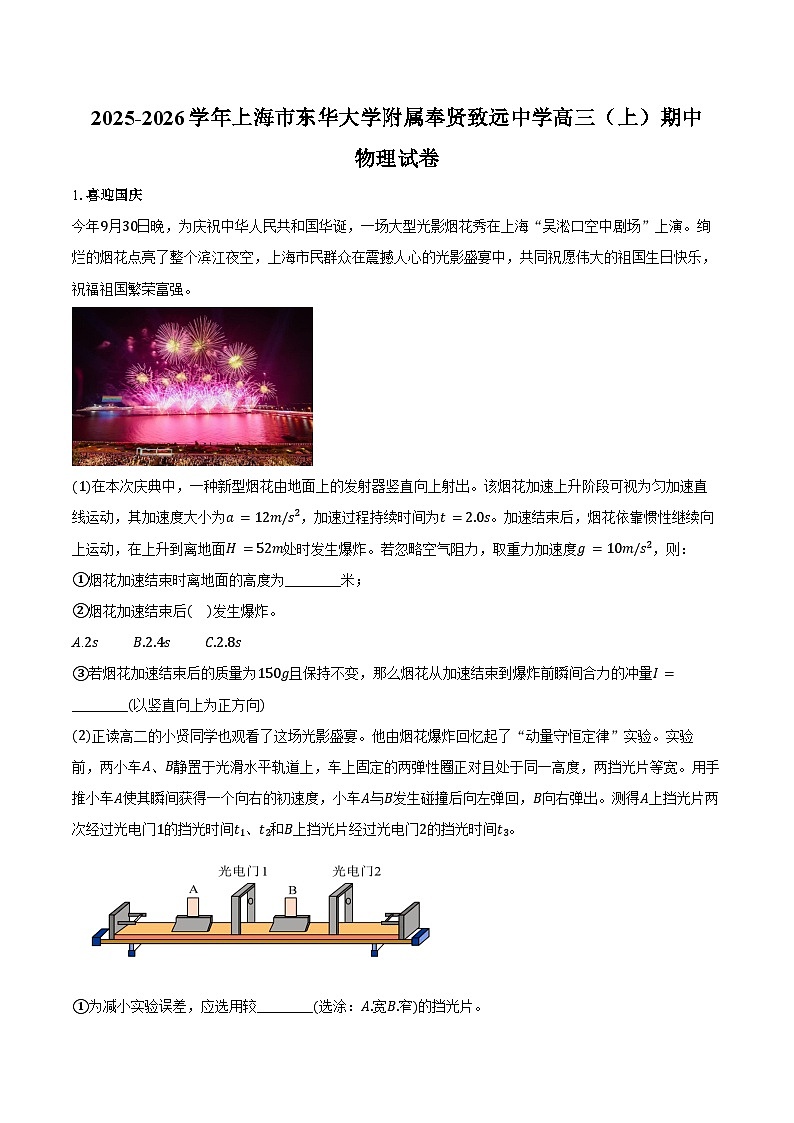 2025-2026学年上海市东华大学附属奉贤致远中学高三(上)期中物理试卷(含答案)第1页