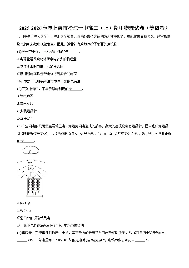 2025-2026学年上海市松江一中高二(上)期中物理试卷(等级考)(含答案)第1页
