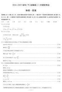安徽省部分学校2024-2025学年高二下学期3月调研考试物理试题 答案
