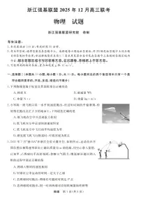 2025-2026浙江强基联盟高三上学期12月物理试题及答案