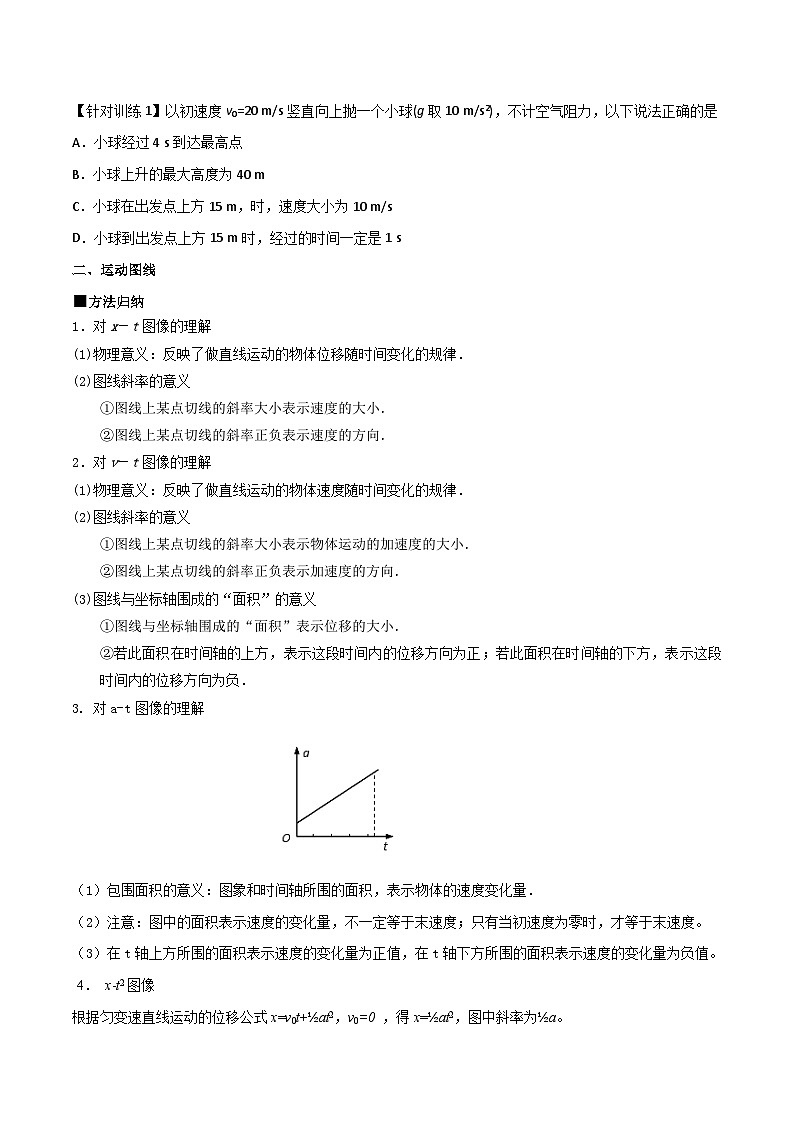 (人教版)必修第一册高一物理上学期期末复习训练 专题02 竖直上抛运动、运动图像和追及相遇问题(原卷版)第2页