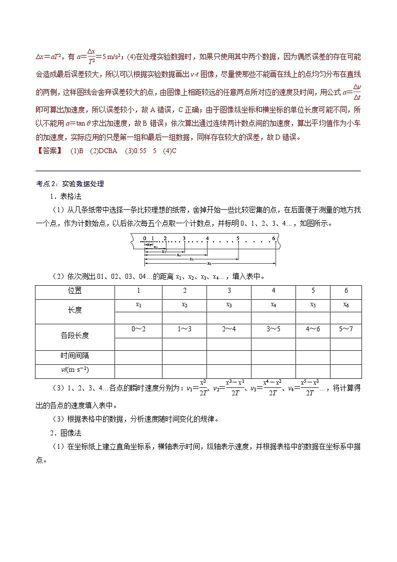 (人教版)必修第一册高中物理同步考点精讲精练2.1 实验:探究小车速度随时间变化的规律(解析版)第3页