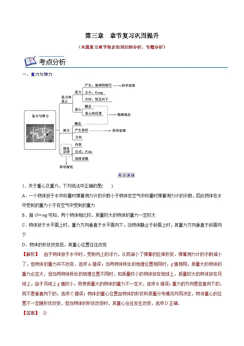 (人教版)必修第一册高中物理同步考点精讲精练第三章 章节复习巩固提升(解析版)第1页