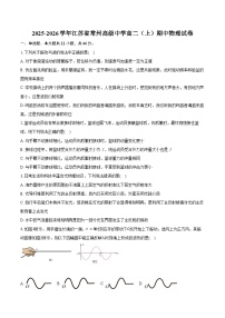 2025-2026学年江苏省常州高级中学高二(上)期中物理试卷(11月)(含答案)