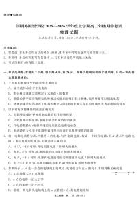 2025年广东省深圳市深圳外国语学校高二上期中考试物理试卷（含答案）
