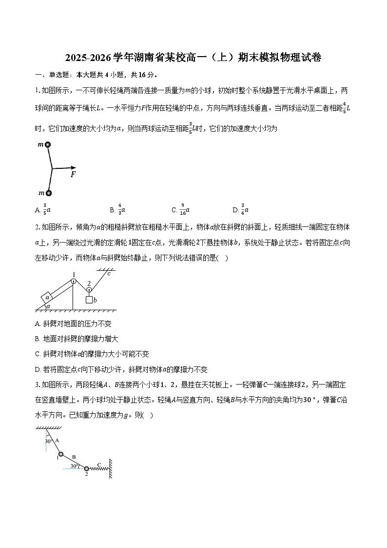 2025-2026学年湖南省某校高一(上)期末模拟物理试卷(含答案)第1页