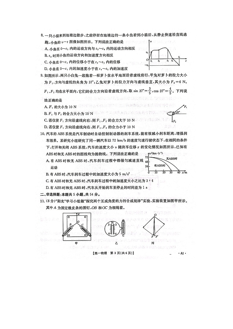 广西壮族自治区贵港市2025-2026学年高一上学期12月月考(图片版)物理试卷第3页