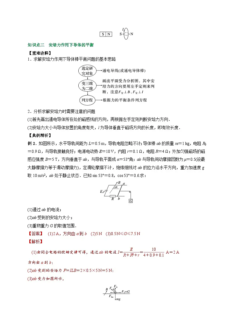 (人教版)选择性必修二高二物理上册期末复习训练专题1安培力作用下导体的运动和平衡问题(解析版)第2页