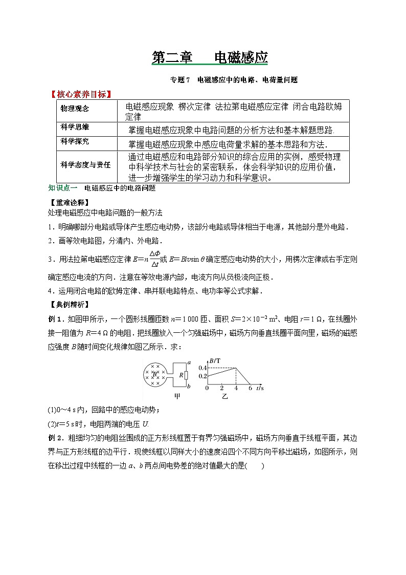 (人教版)选择性必修二高二物理上册期末复习训练专题7电磁感应中的电路、电荷量问题(原卷版)第1页