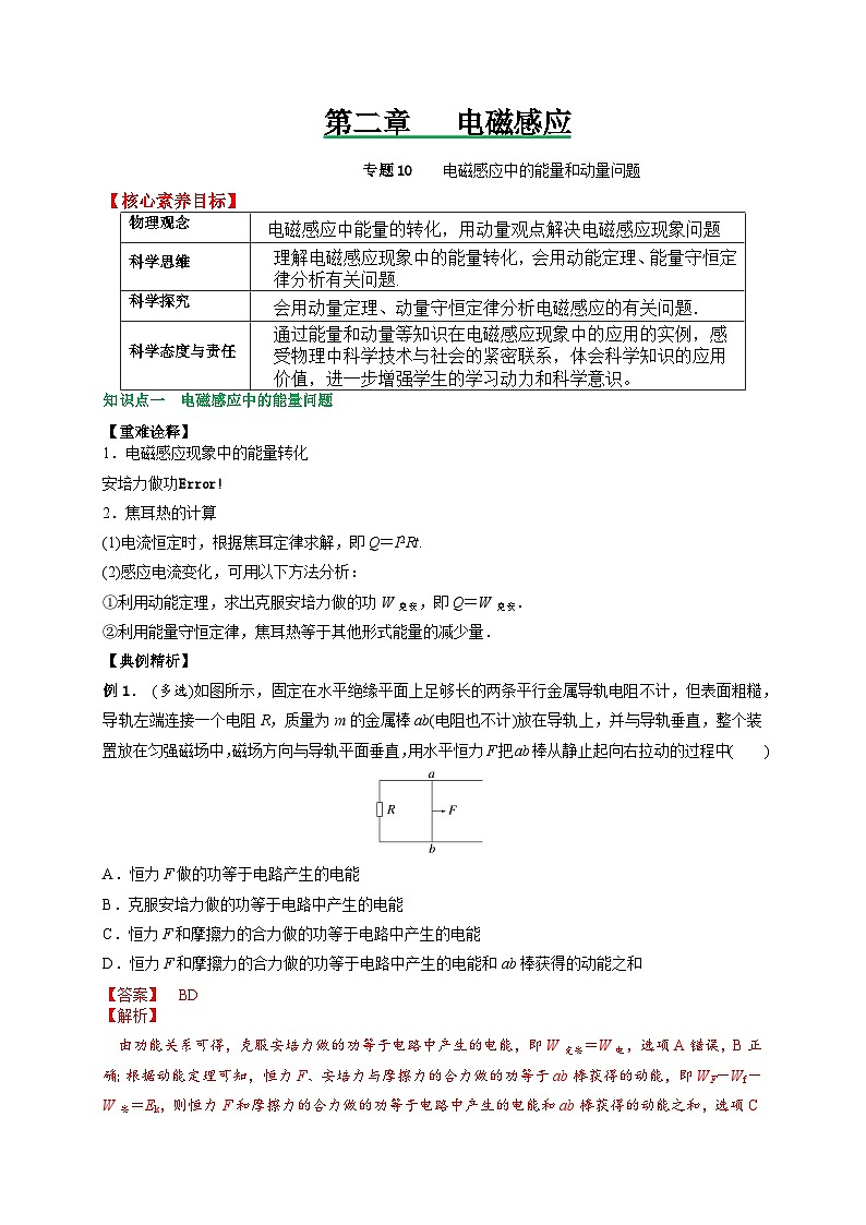 (人教版)选择性必修二高二物理上册期末复习训练专题10电磁感应中的能量和动量问题(解析版)第1页